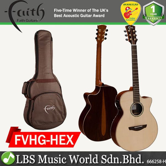 Faith FVHG-HEX Auditorium HiGloss Venus Cutaway Acoustic Electric Guitar With Case (FVHG HEX)