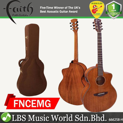Faith FNCEMG Neptune Full Solid Baby Jumbo Acoustic Electric Folk Guitar With Pickup and Hard Case (Award Winning Model)