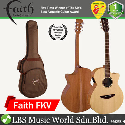 Faith FKV Naked Venue Cutaway Electric Acoustic Folk Guitar with Hard Case (Award Winning Model)