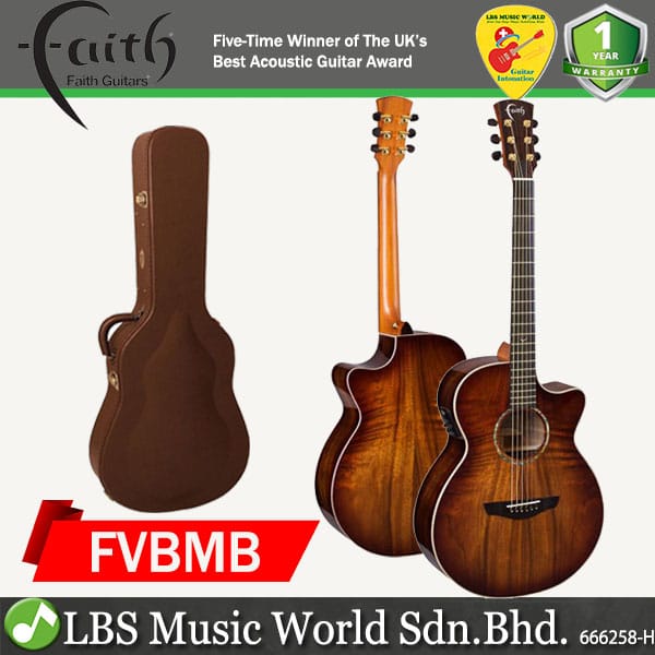 Faith FVBMB Blood Moon Venus Solid Trembesi Acoustic Electric Folk Guitar with Pickup and Hard Case (Award Winning Model)