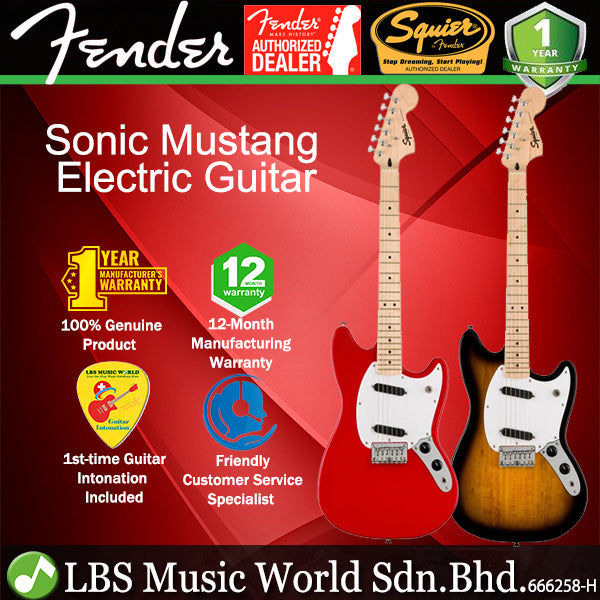 Squier By Fender Sonic Mustang Electric Guitar with White Pickguard Maple FB