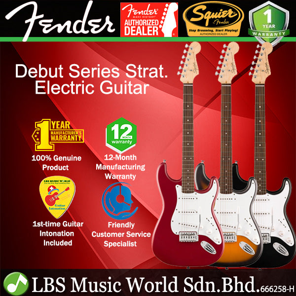 Squier by Fender Debut Stratocaster Electric Guitar with White Pickguard Laurel FB