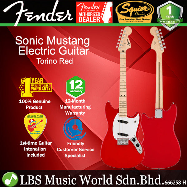 Squier By Fender Sonic Mustang Electric Guitar with White Pickguard Maple FB