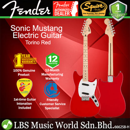Squier By Fender Sonic Mustang Electric Guitar with White Pickguard Maple FB
