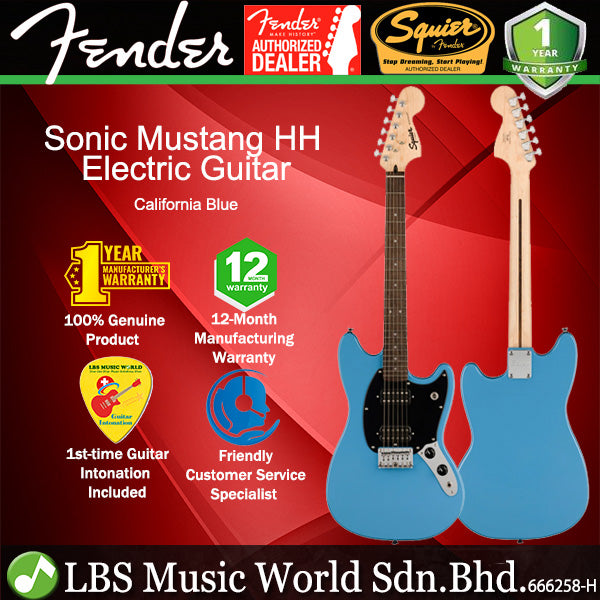 Squier By Fender Sonic Mustang HH Electric Guitar with White Pickguard Maple FB