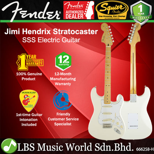 Fender Jimi Hendrix Stratocaster Electric Guitar with SSS Pickup and Maple Fretboard - Olympic White
