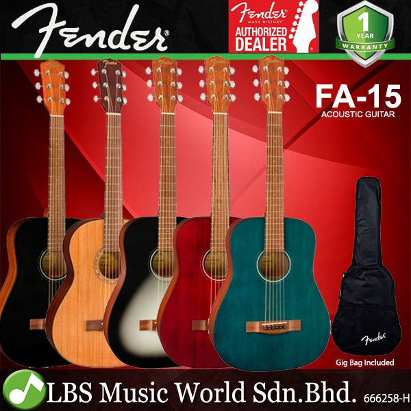 Fender FA-15 3/4 Size Steel String Acoustic Guitar with Bag and Walnut Fingerboard (FA15)