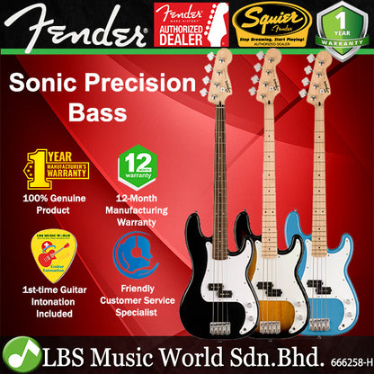 Squier By Fender Sonic Precision 4 String Bass Guitar With Ceramic Split Single Coil Pickup And Maple Fretboard