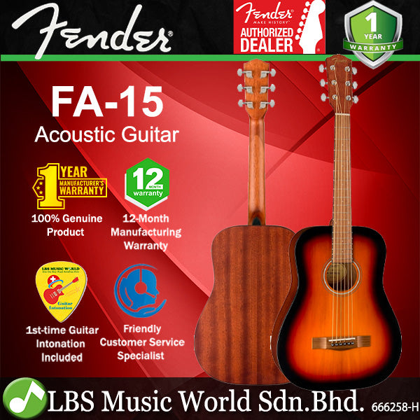 Fender FA-15 3/4 Size Steel String Acoustic Guitar with Bag and Walnut Fingerboard (FA15)