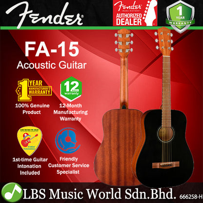 Fender FA-15 3/4 Size Steel String Acoustic Guitar with Bag and Walnut Fingerboard (FA15)