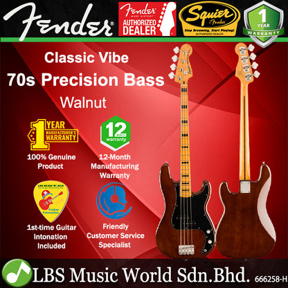 Squier By Fender Classic Vibe 70s Precision 4 Strings Bass Guitar With Alnico Split Coil Pickup and Maple Fretboard