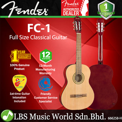 Fender FC-1 Full Size Classical Guitar Walnut Fretboard - Natural (FC1 FC 1)