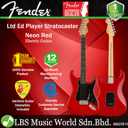 Fender Mexico Ltd Ed Player Stratocaster Electric Guitar with Ebony Fingerboard ,SSS Pickup and Tremolo - Neon Red (Limited Edition)