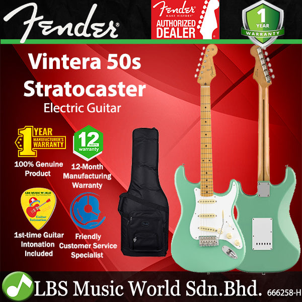 Fender Vintera 50s Stratocaster Electric Guitar Maple Fretboard with SSS Pickup and Deluxe Gig Bag - Sea Foam Green