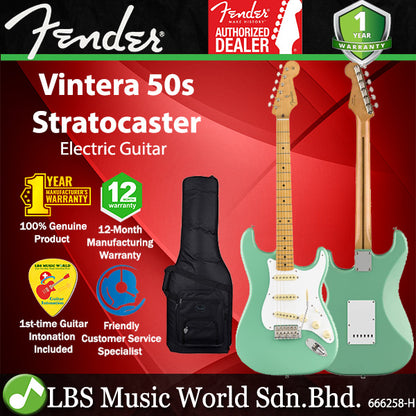 Fender Vintera 50s Stratocaster Electric Guitar Maple Fretboard with SSS Pickup and Deluxe Gig Bag - Sea Foam Green