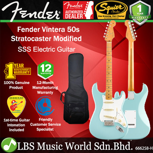 Fender Vintera 50s Stratocaster Modified Electric Maple Fretboard With SSS Pickup and Gig Bag - Daphne Blue