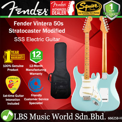 Fender Vintera 50s Stratocaster Modified Electric Maple Fretboard With SSS Pickup and Gig Bag - Daphne Blue