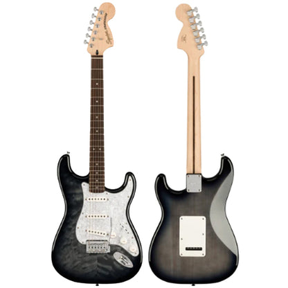 Fender Squier FSR Affinity Stratocaster QMT Electric Guitar with Tremolo and Laurel Fretboard - Black Burst
