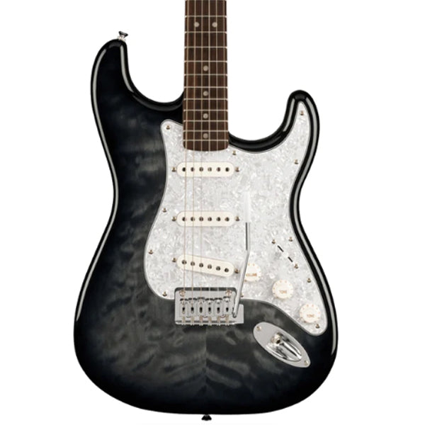 Fender Squier FSR Affinity Stratocaster QMT Electric Guitar with Tremolo and Laurel Fretboard - Black Burst