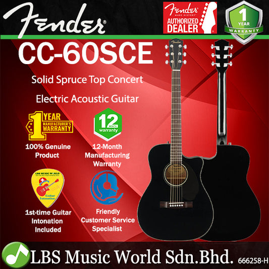 Fender CC-60SCE Solid Spruce Top Concert Acoustic Electric Guitar - Black (CC60SCE)
