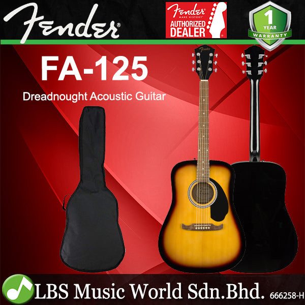 Fender FA-125 Dreadnought Spruce Top Acoustic Guitar with Fender Bag - Sunburst (FA125 FA 125)