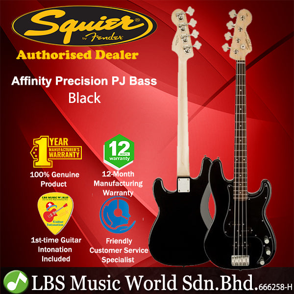 Squier By Fender Affinity Precision PJ 4 Strings Electric Bass Guitar Laurel Fingerboard - Black