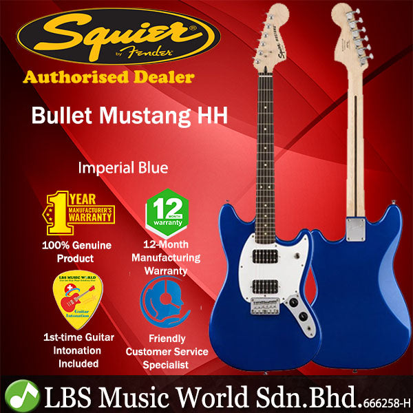 Squier By Fender Bullet Mustang HH Basswood Body Electric Guitar Laurel FB Imperial Blue