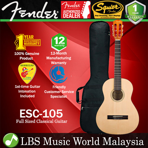 Fender ESC-105 Full Size Classical Acoustic Guitar with Bag Natural (ESC105 ESC 105)
