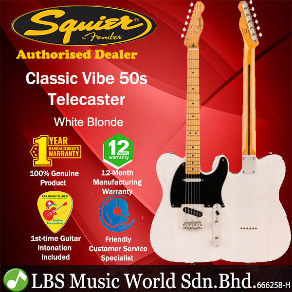 Squier By Fender Classic Vibe 50s Telecaster Solid Body Electric Guitar With Maple Fingerboard - White Blonde