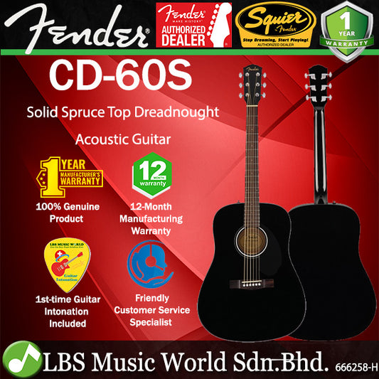 Fender CD-60S Solid Spruce Top Dreadnought Acoustic Guitar - Black (CD60S)