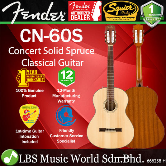 Fender CN-60S Concert Solid Spruce Top Nylon String Classical Guitar Natural (CN60S)