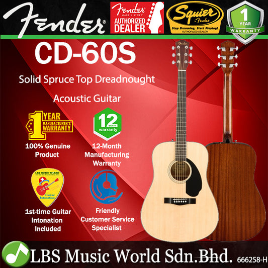 Fender CD-60S Solid Spruce Top Dreadnought Acoustic Guitar - Natural (CD60S)