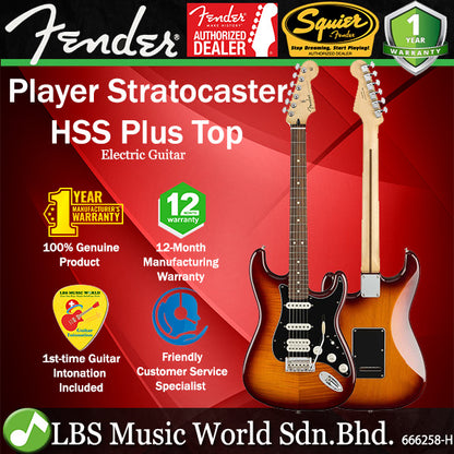 Fender Mexico Player HSS Plus Top Stratocaster Electric Guitar with Pau Ferro Fretboard - Tobacco Sunburst