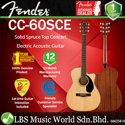 Fender CC-60SCE Solid Spruce Top Concert Acoustic Electric Guitar Natural (CC60SCE)