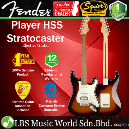 Fender Mexico Player HSS Stratocaster Electric Guitar with Pau Ferro Fingerboard - 3 Tone Sunburst