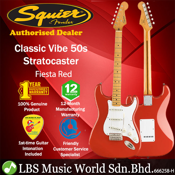 Squier By Fender Classic Vibe 50s Stratocaster Electric Guitar With Tremolo Maple Fingerboard (Fiesta Red)