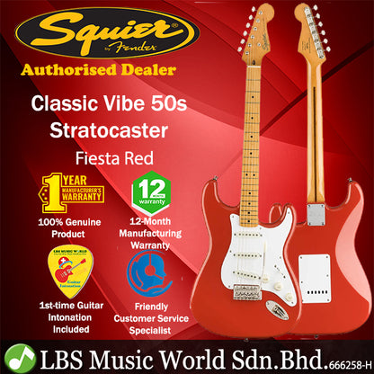 Squier By Fender Classic Vibe 50s Stratocaster Electric Guitar With Tremolo Maple Fingerboard (Fiesta Red)