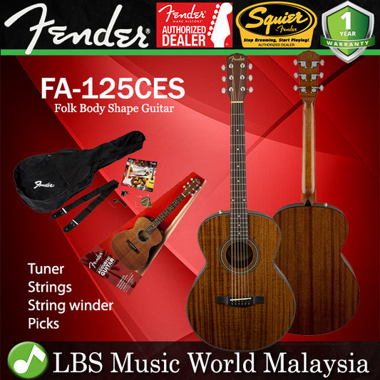 Fender FA-125S Folk Acoustic Guitar Pack Solid Top Mahogany (FA125S FA125)