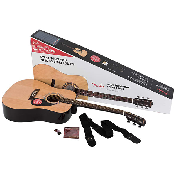 Fender FA-115 Beginner Dreadnought Pack Acoustic Guitar Natural with Strings Strap and Picks (FA115)