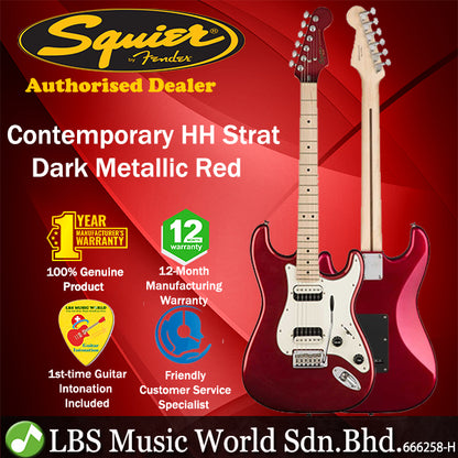 Squier by Fender Contemporary HH Stratocaster Electric Guitar with Maple Fingerboard Dark Metallic Red (DMR)