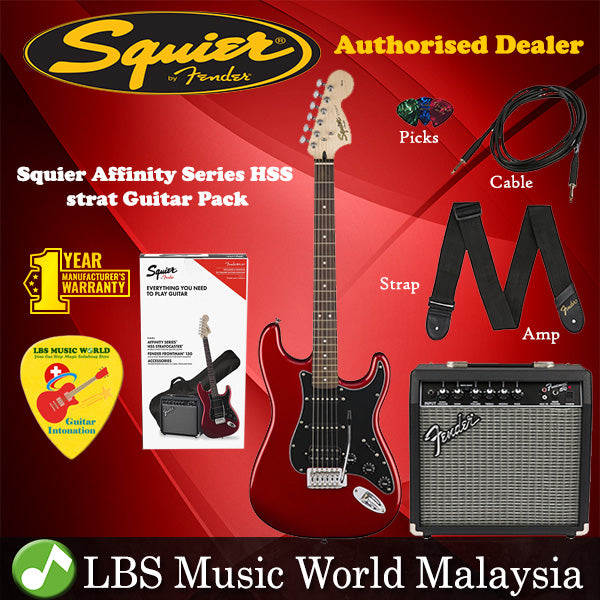 Fender Squier Affinity Series HSS Stratocaster Guitar Pack Frontman 15G Amp (Candy Apple Red)