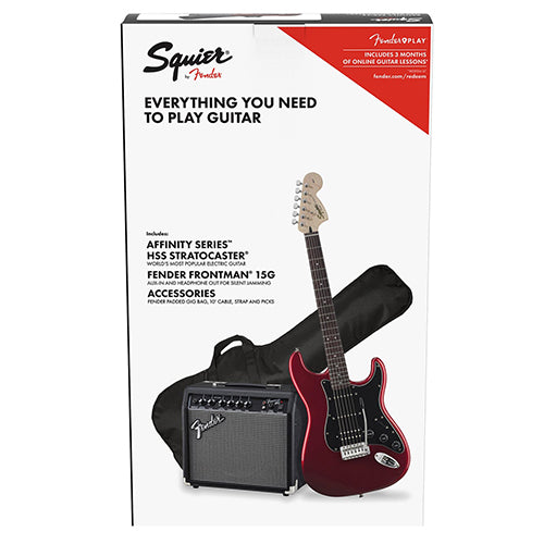 Fender Squier Affinity Series HSS Stratocaster Guitar Pack Frontman 15G Amp (Candy Apple Red)