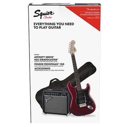 Fender Squier Affinity Series HSS Stratocaster Guitar Pack Frontman 15G Amp (Candy Apple Red)