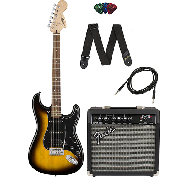 Fender Squier Affinity Series HSS Stratocaster Guitar Pack Frontman 15G Amplifier (Brown Sunburst)