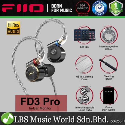 Fiio FD3 Pro Single Dynamic In Ear Monitor Semi Open Design with Interchangeable Sound Tube