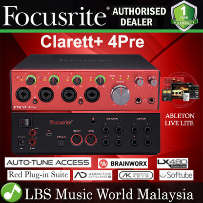 Focusrite Clarett+ 2Pre Pure Sounding 10 In and 4 Out USB C Audio Interface For Recording Artist (Clarett + 2 Pre)