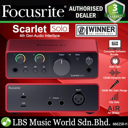 Focusrite Scarlett Solo 4th Gen USB Audio Interface 2 in 2 out Recording Software (Window Mac)