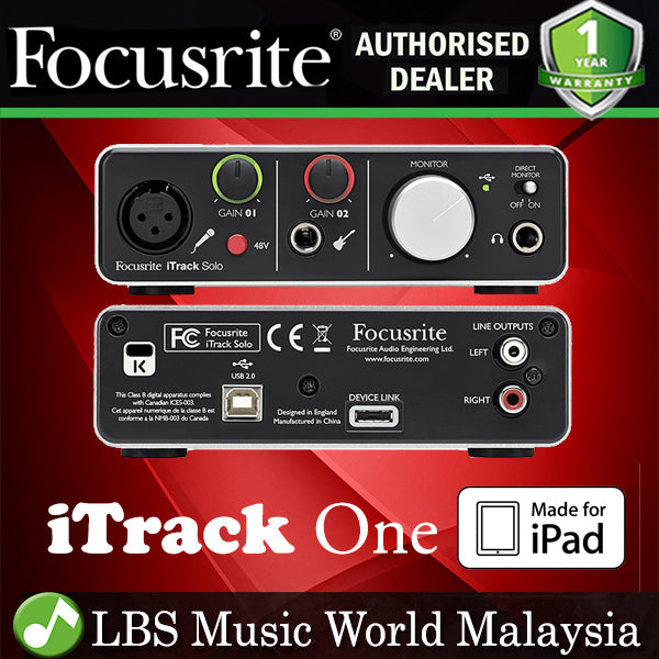 Focusrite iTrack Solo USB 2.0 Audio Interface Mac PC Ipad IOS device Interface