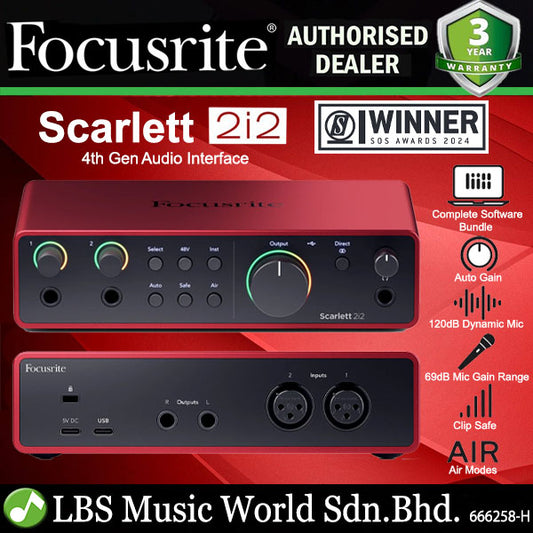 Focusrite Scarlett 2i2 4th Generation 2-in/2-out USB Audio Recording Interface (4th Gen)