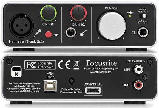 Focusrite iTrack Solo USB 2.0 Audio Interface Mac PC Ipad IOS device Interface